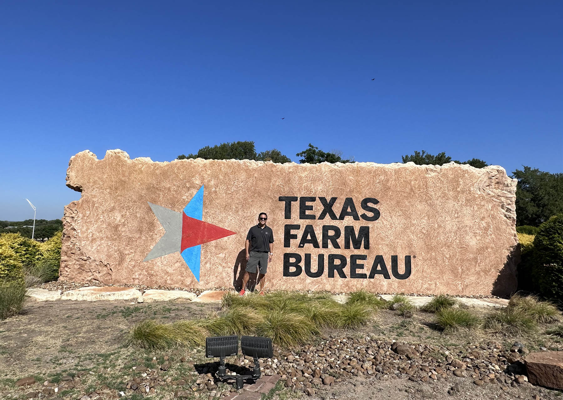 Custom commercial sign made of cultured stone in Houston by Bedrock Boulders
