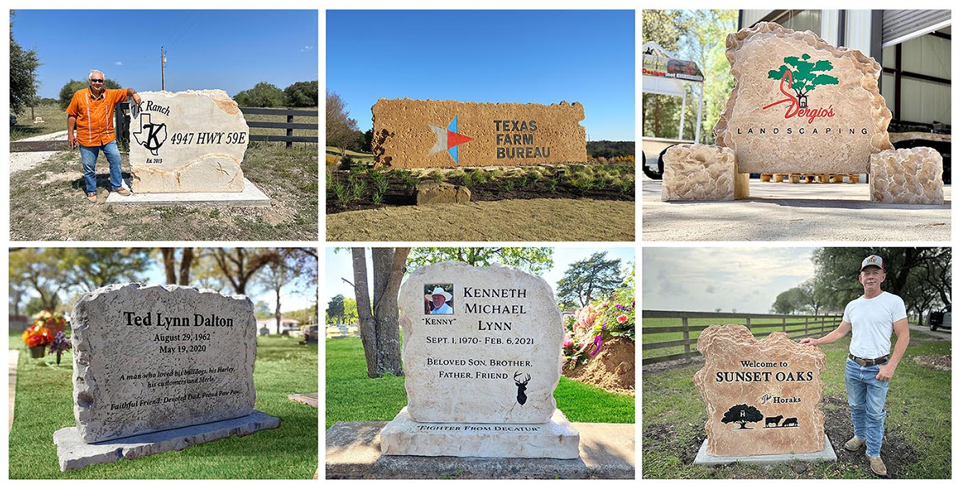 Affordable custom headstone in Houston cemetery by Bedrock Boulders