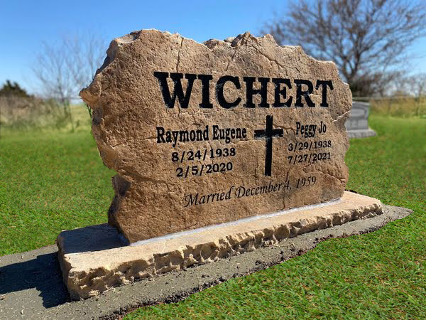 Custom headstone made of cultured stone in Houston by Bedrock Boulders