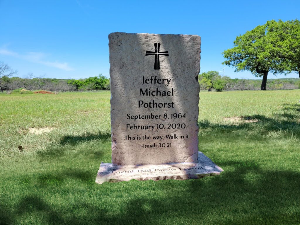 Custom headstone made of cultured stone in Houston by Bedrock Boulders