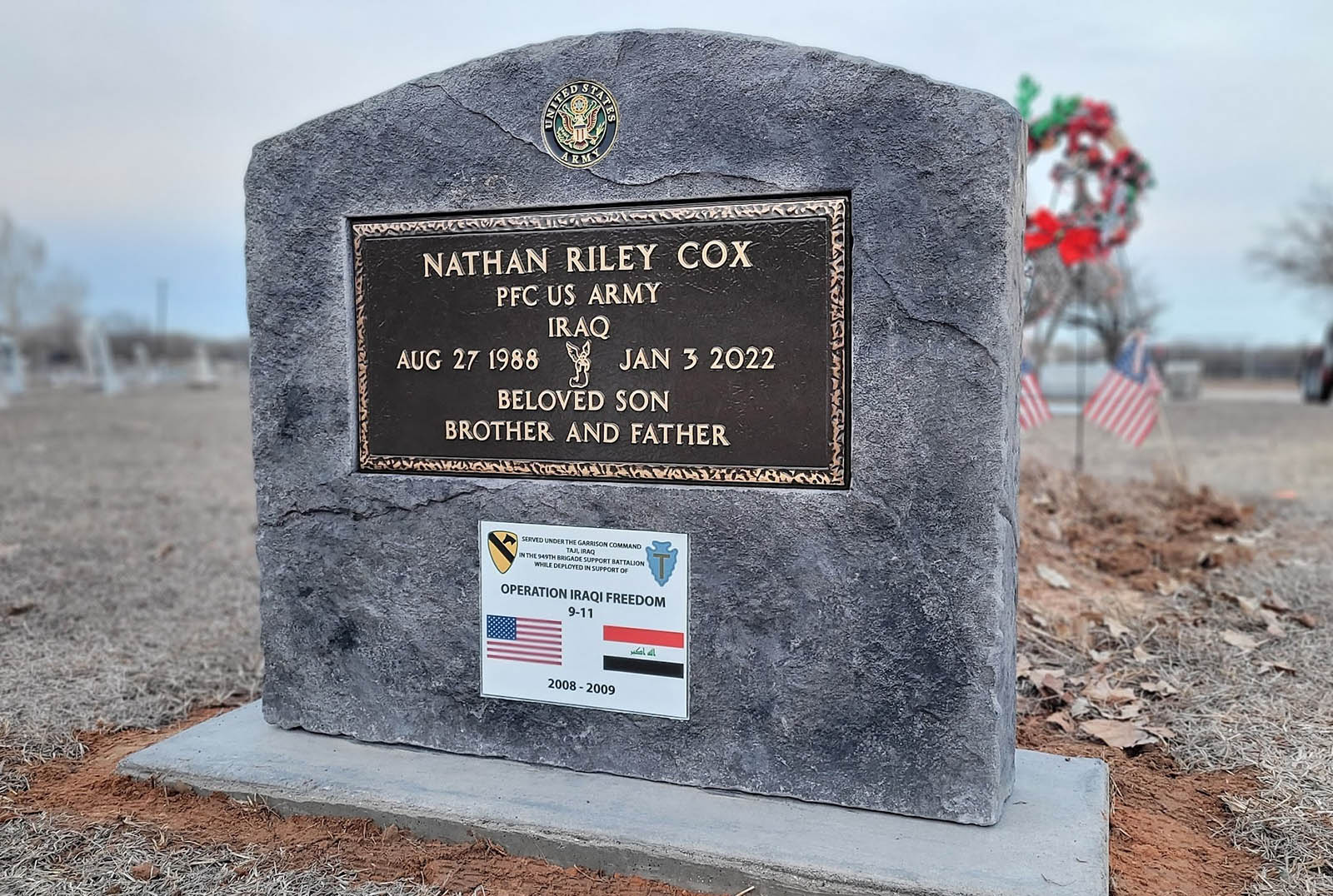 Custom headstone made of cultured stone in Houston by Bedrock Boulders