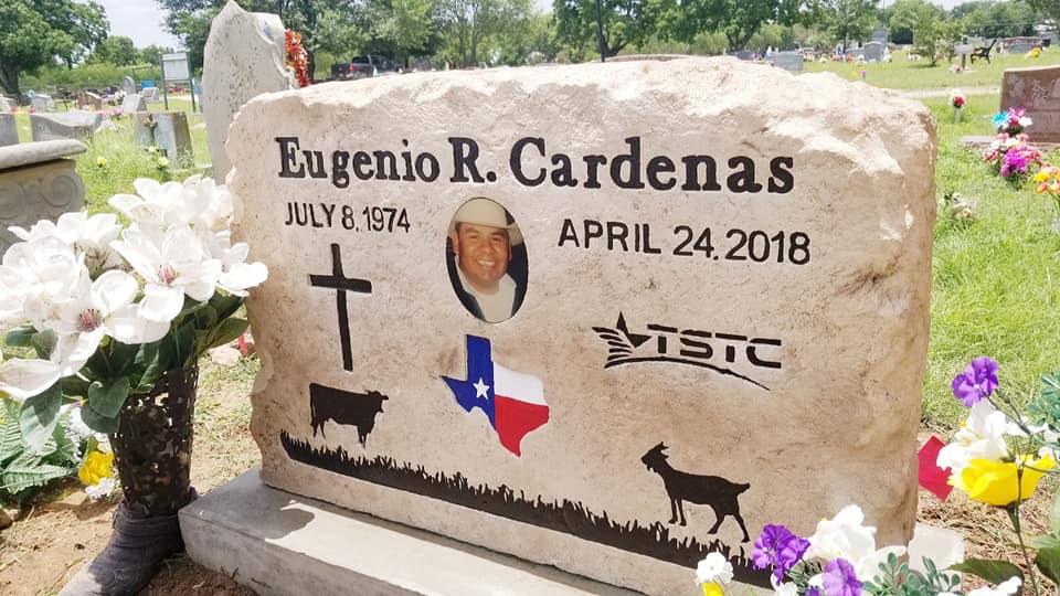 Custom headstone made of cultured stone in Houston by Bedrock Boulders