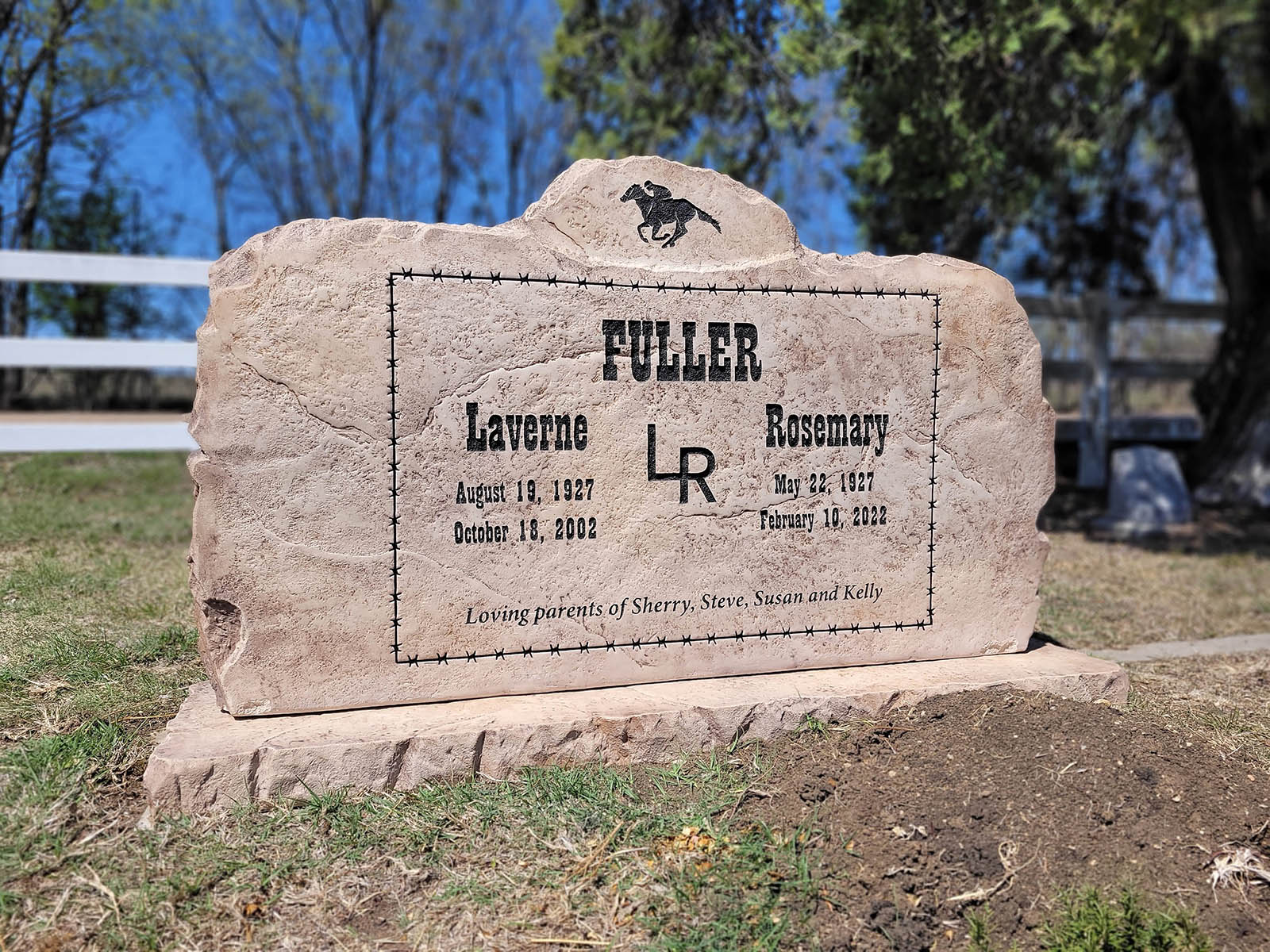Custom headstone made of cultured stone in Houston by Bedrock Boulders