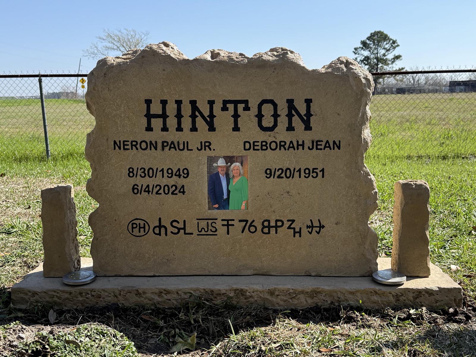 Custom headstone made of cultured stone in Houston by Bedrock Boulders