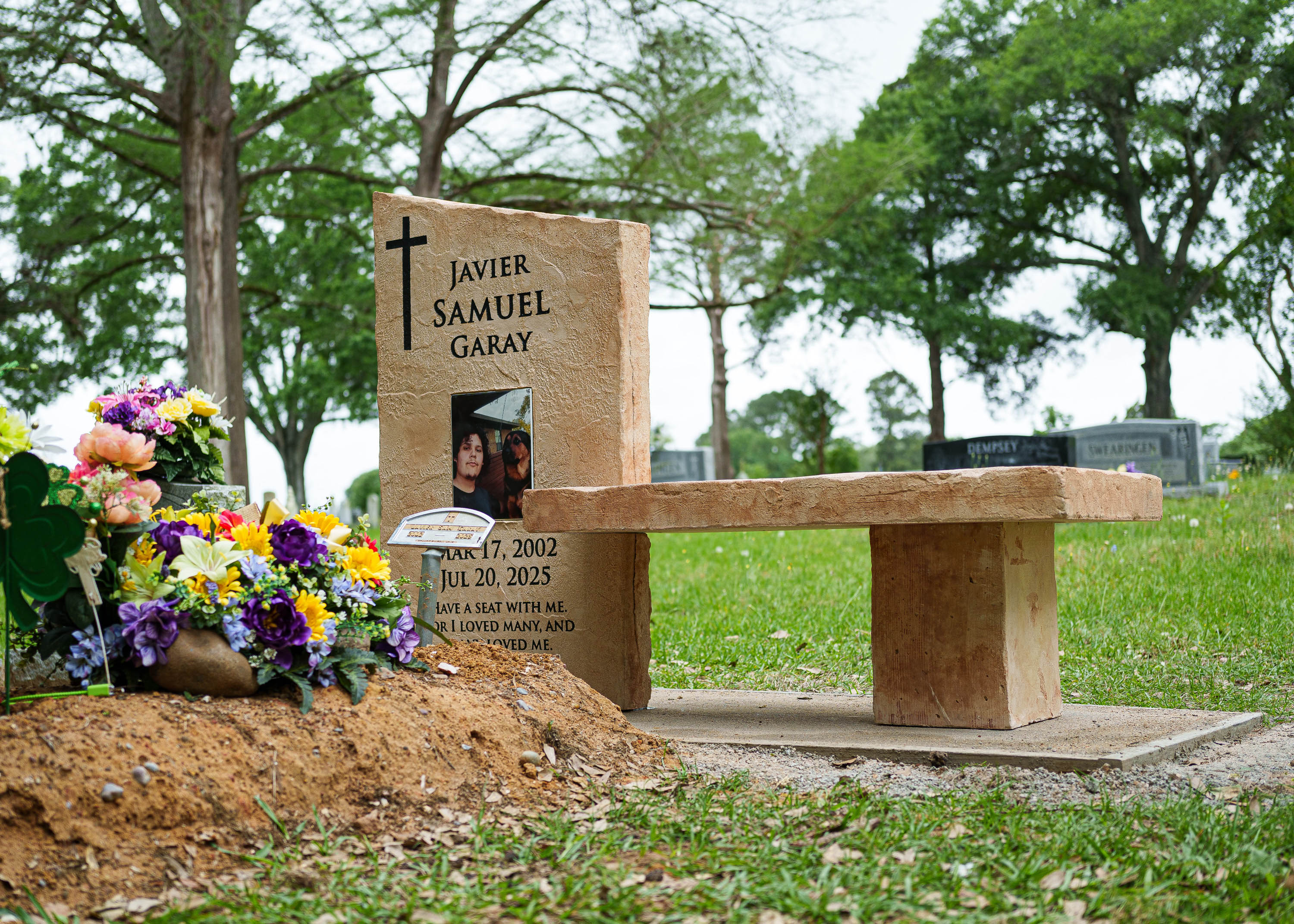 Custom headstone made of cultured stone in Houston by Bedrock Boulders