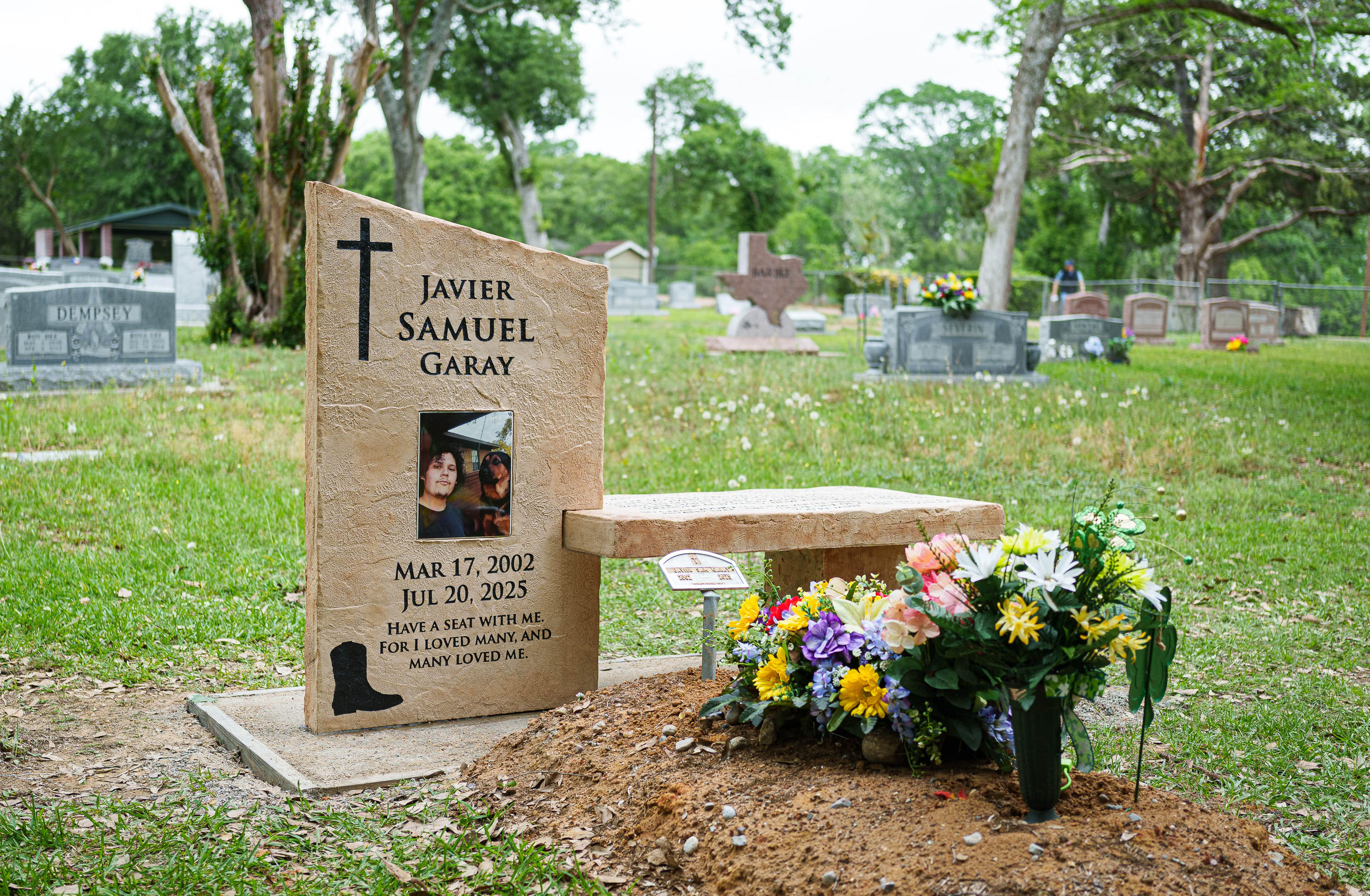 Custom headstone made of cultured stone in Houston by Bedrock Boulders