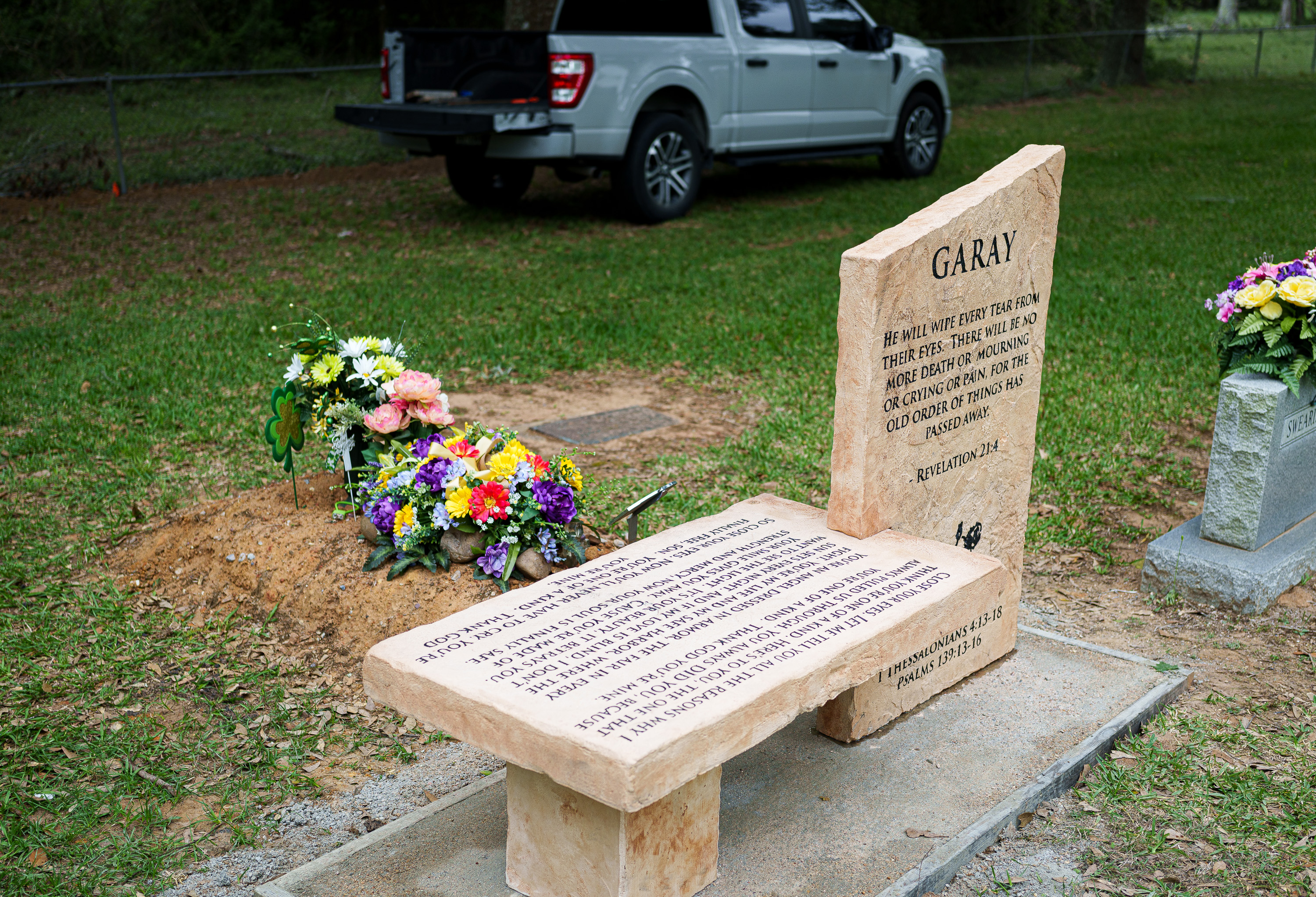 Custom headstone made of cultured stone in Houston by Bedrock Boulders