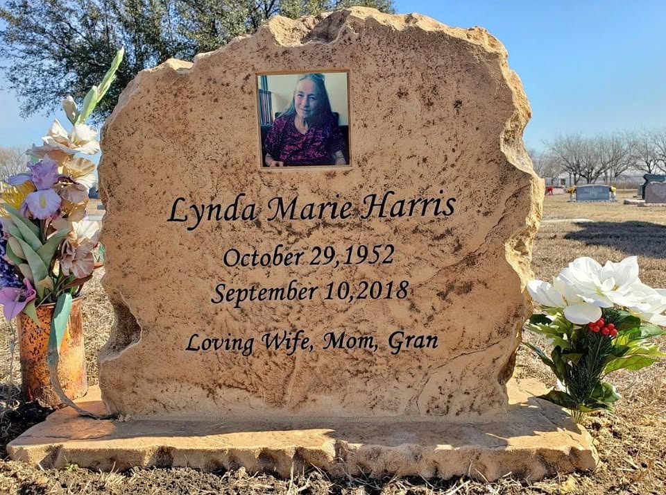 Custom headstone made of cultured stone in Houston by Bedrock Boulders