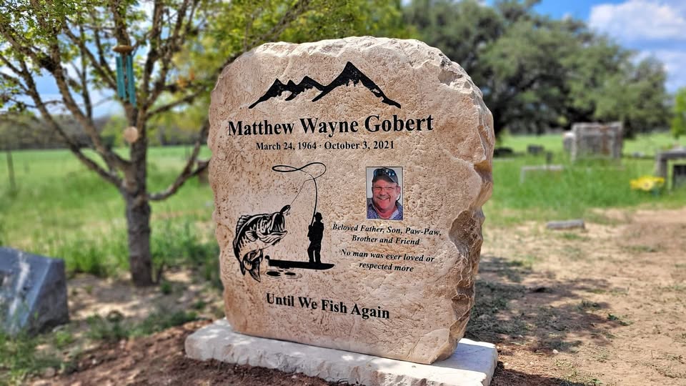 Custom headstone made of cultured stone in Houston by Bedrock Boulders