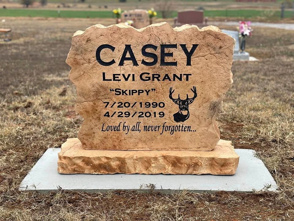 Custom headstone made of cultured stone in Houston by Bedrock Boulders