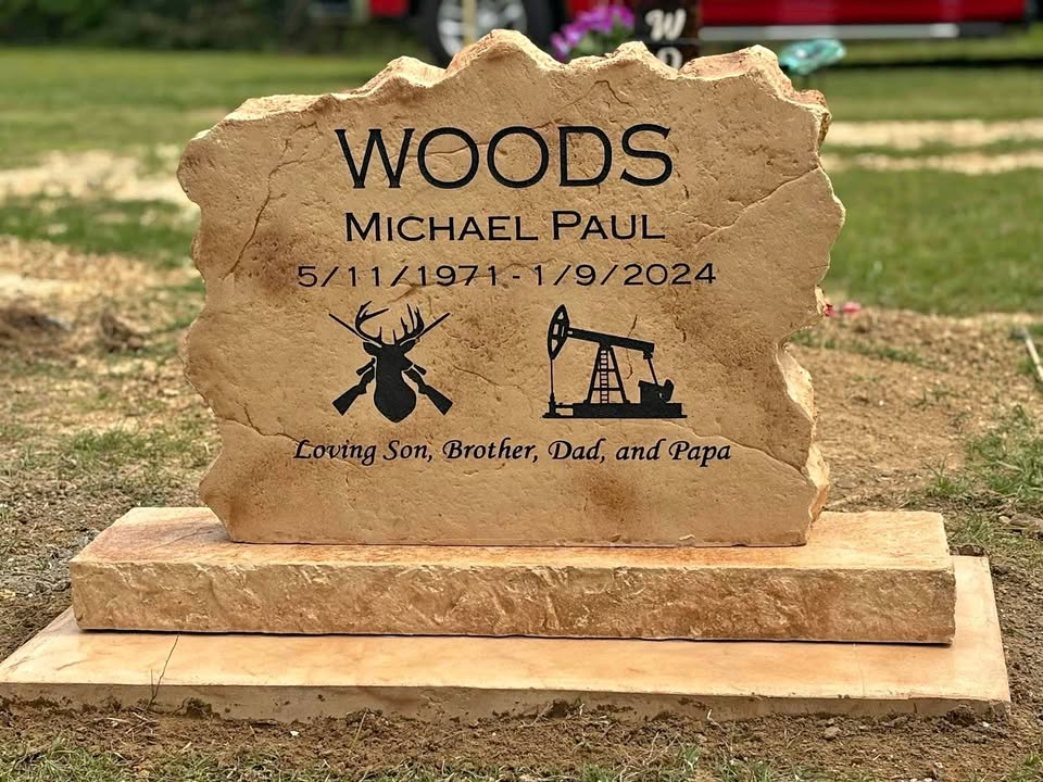 Custom headstone made of cultured stone in Houston by Bedrock Boulders