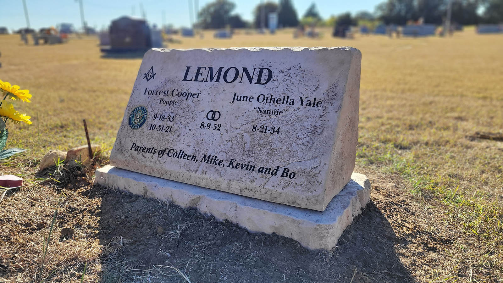 Custom headstone made of cultured stone in Houston by Bedrock Boulders
