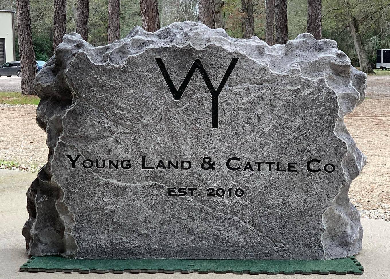 Custom ranch sign made of cultured stone in Houston by Bedrock Boulders
