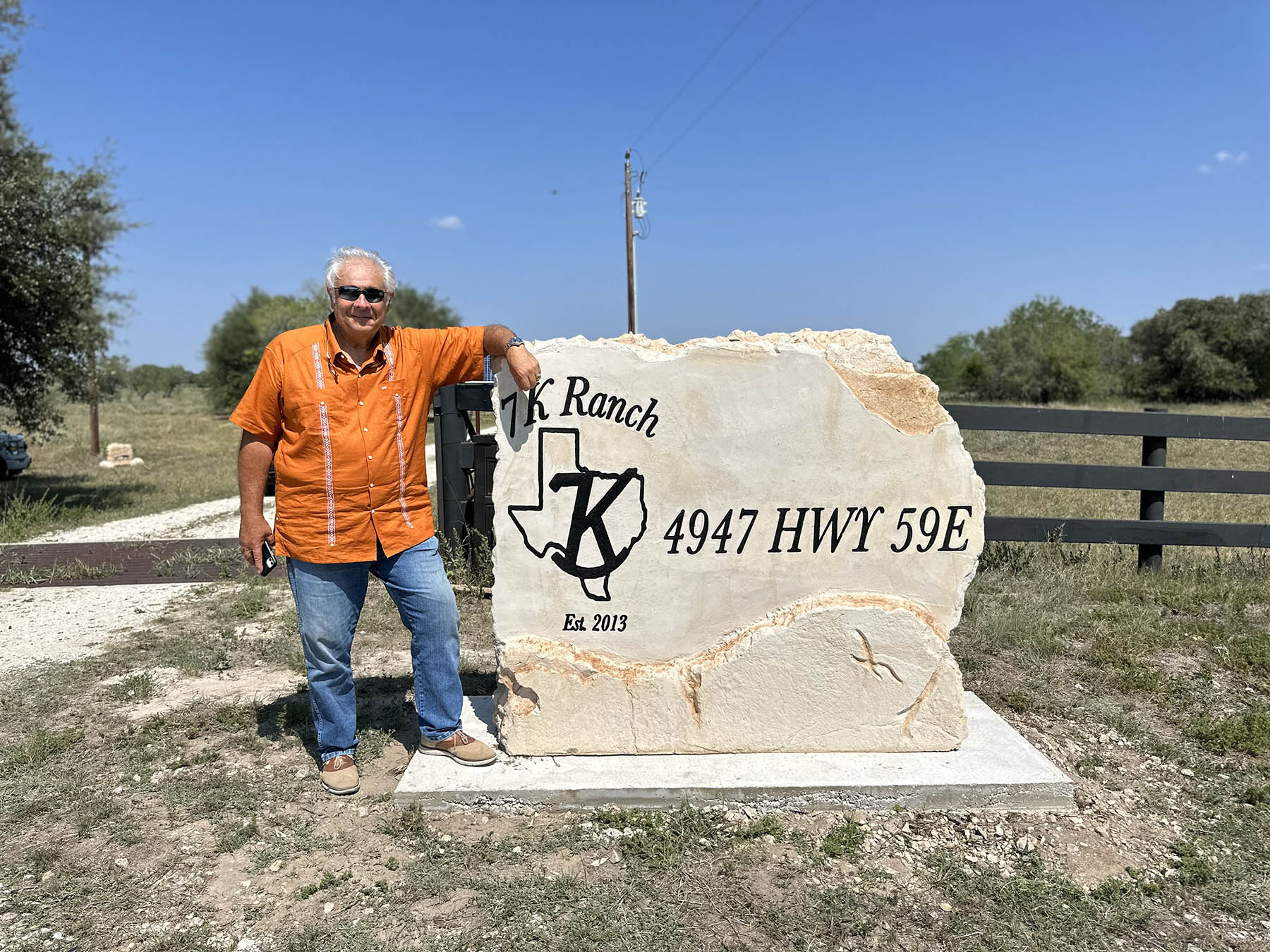 Custom ranch sign made of cultured stone in Houston by Bedrock Boulders