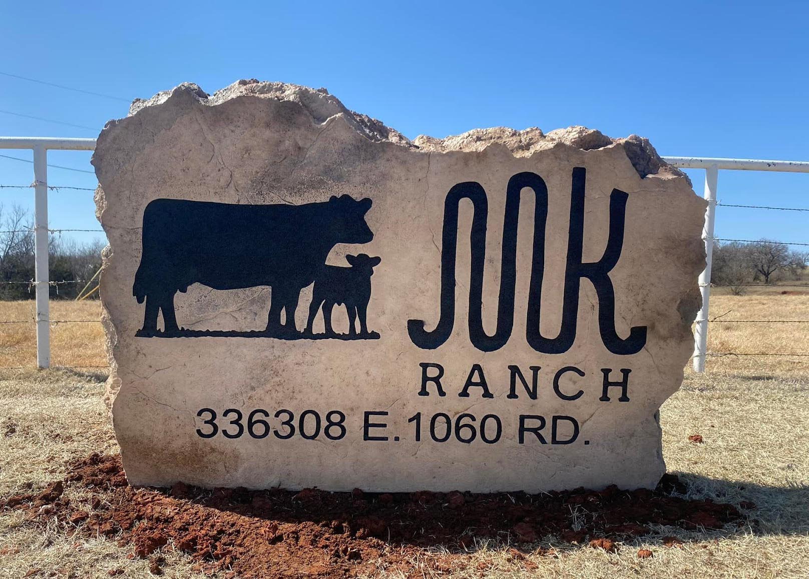 Custom ranch sign made of cultured stone in Houston by Bedrock Boulders